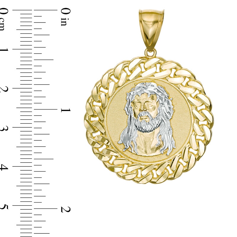 Jesus Head Curb Chain Frame Medallion Necklace Charm in 10K Solid Two-Tone Gold