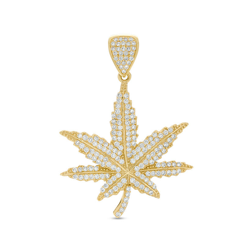 Cubic Zirconia Cannabis Leaf Necklace Charm in 10K Gold