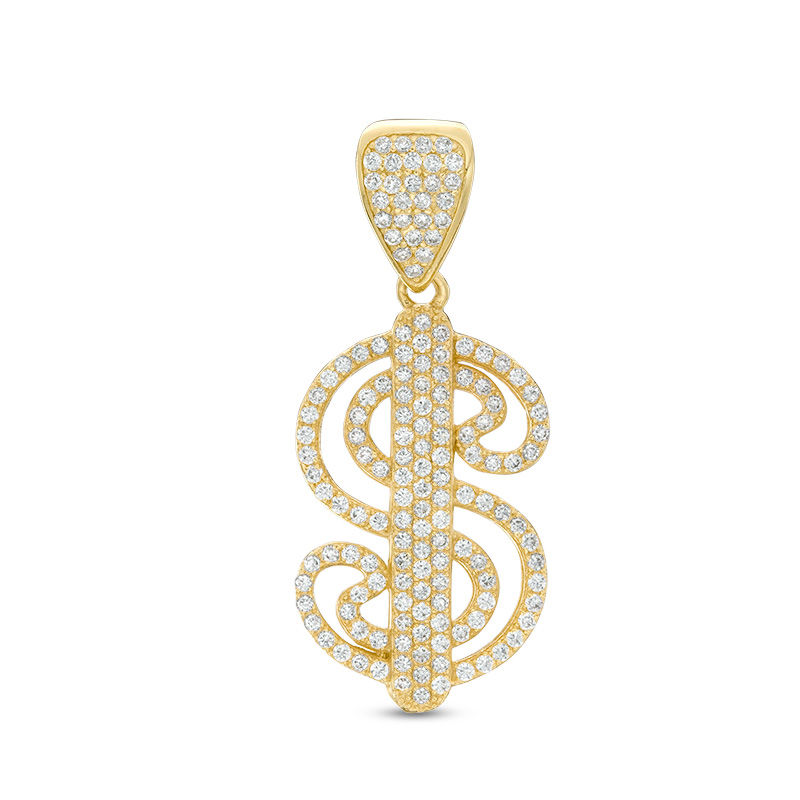 Main Image 1 of Cubic Zirconia Dollar Sign Necklace Charm in 10K Gold