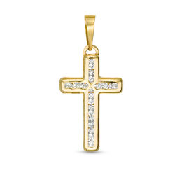 Cubic Zirconia Petite Crucifix Necklace Charm in 10K Hollow Gold