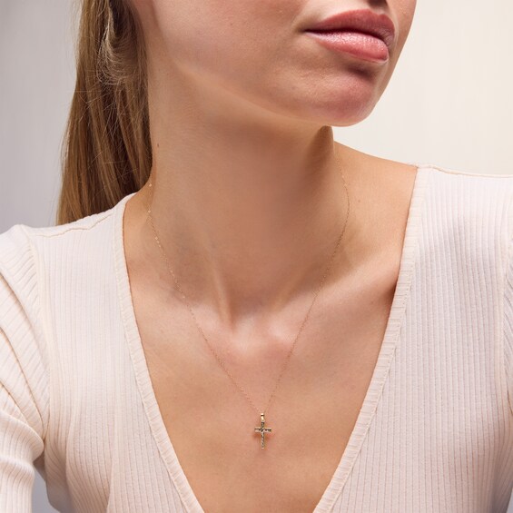 Cubic Zirconia Petite Crucifix Necklace Charm in 10K Hollow Gold