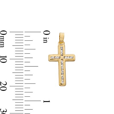 Cubic Zirconia Petite Crucifix Necklace Charm in 10K Hollow Gold