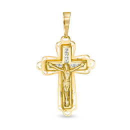 Cubic Zirconia Ornate Crucifix Necklace Charm in 10K Gold