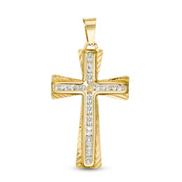 Cubic Zirconia Large Crucifix Necklace Charm in 10K Hollow Gold