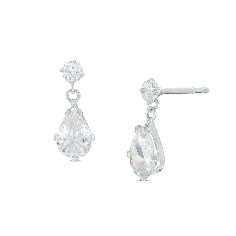 Main Image 1 of Pear-Shaped and Round Cubic Zirconia Drop Earrings in Sterling Silver