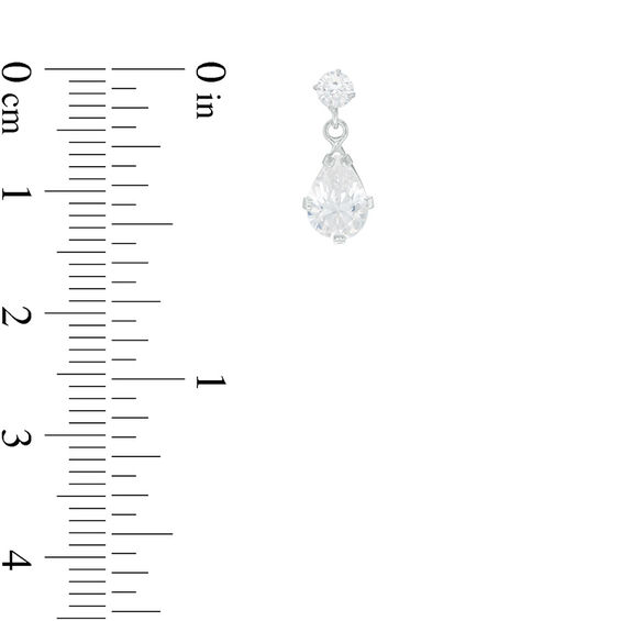Pear-Shaped and Round Cubic Zirconia Drop Earrings in Sterling Silver