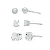 Thumbnail Image 1 of 4mm Cubic Zirconia Solitaire, Ball and Elephant Stud Earrings Set in Sterling Silver