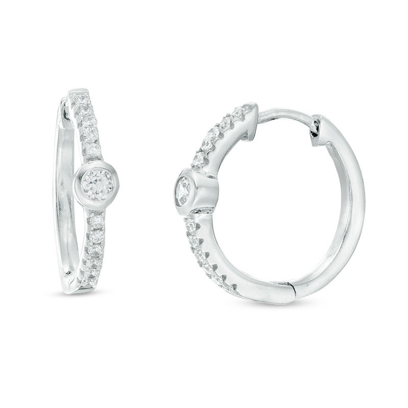 Main Image 1 of 4mm Bezel-Set Cubic Zirconia Huggie Hoop Earrings in Sterling Silver