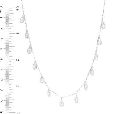 Oval Cubic Zirconia Dangle Station Necklace in Sterling Silver
