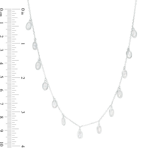 Oval Cubic Zirconia Dangle Station Necklace in Sterling Silver