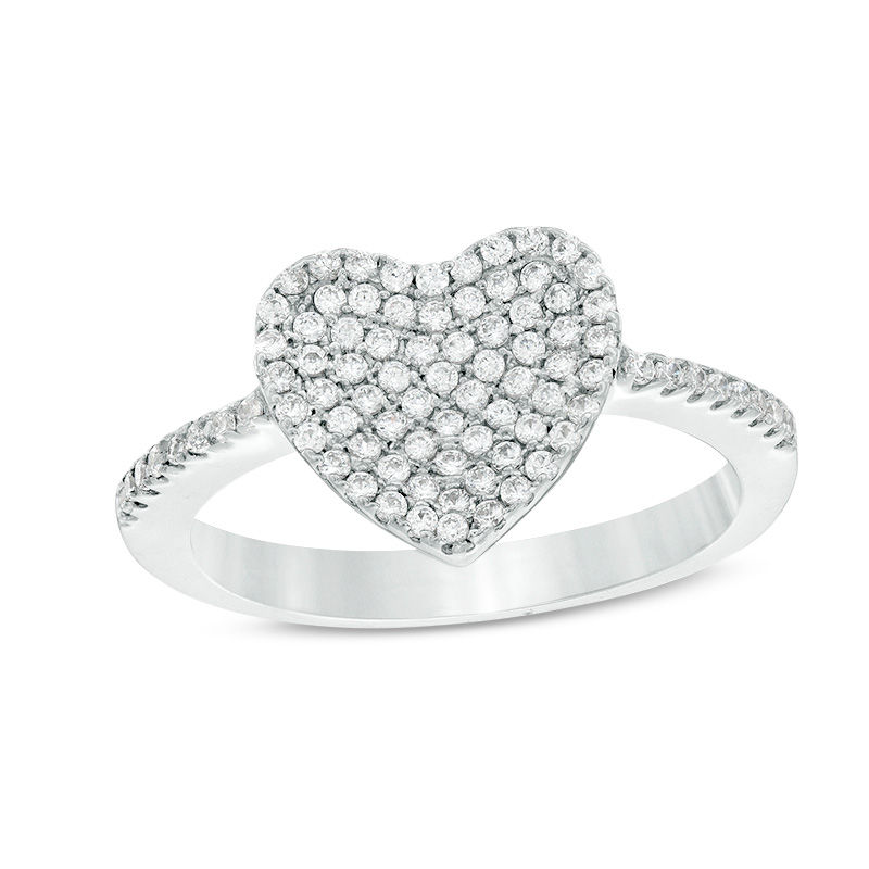 Cubic Zirconia Pavé Heart Ring in Sterling Silver - Size 7