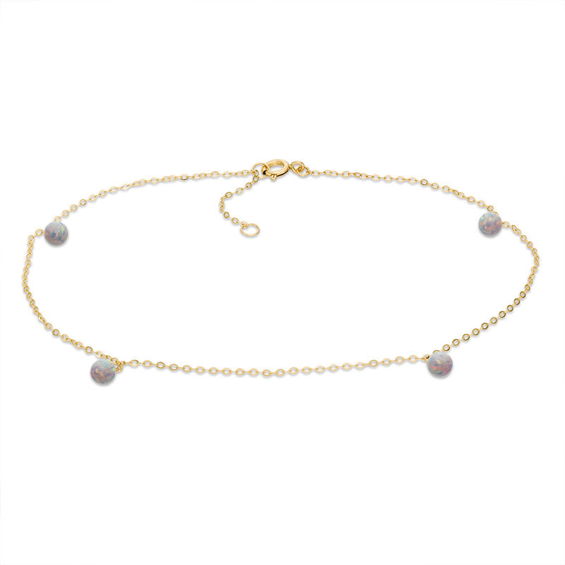 4.0mm Simulated Opal Ball Dangle Anklet in 10K Gold - 10"