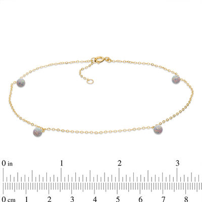 4.0mm Simulated Opal Ball Dangle Anklet in 10K Gold - 10"