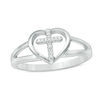 Thumbnail Image 0 of Diamond Accent Heart with Cross Split Shank Ring in Sterling Silver - Size 7
