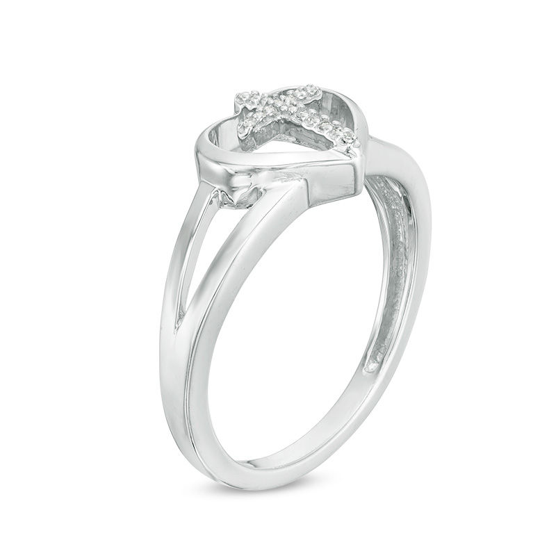 Main Image 2 of Diamond Accent Heart with Cross Split Shank Ring in Sterling Silver - Size 7