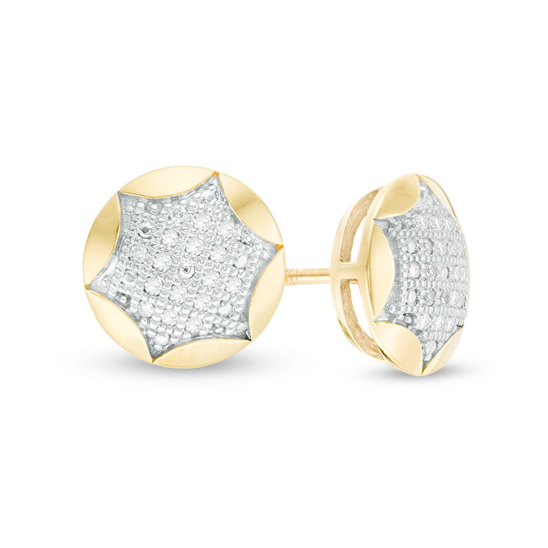 Main Image 1 of 1/10 CT. T.W. Composite Diamond Six-Point Star Cut-Out Round Stud Earrings in 10K Gold