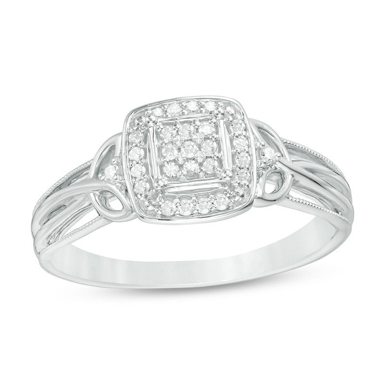 Main Image 1 of 1/8 CT. T.W. Princess-Cut Composite Diamond Frame Multi-Row Vintage-Style Promise Ring in Sterling Silver - Size 7