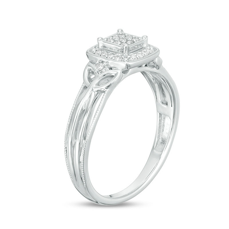 Main Image 2 of 1/8 CT. T.W. Princess-Cut Composite Diamond Frame Multi-Row Vintage-Style Promise Ring in Sterling Silver - Size 7