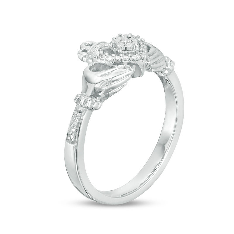 Main Image 2 of Diamond Accent Claddagh Ring in Sterling Silver