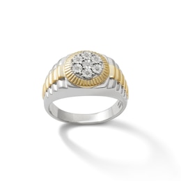 1/20 CT. T.W. Composite Diamond Frame Ribbed Ring in Sterling Silver and 14K Gold Plate