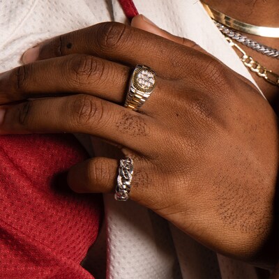 1/20 CT. T.W. Composite Diamond Frame Ribbed Ring in Sterling Silver and 14K Gold Plate