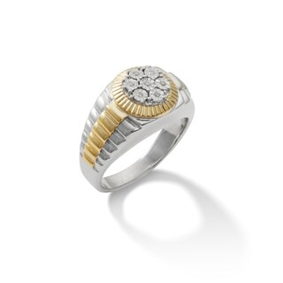1/20 CT. T.W. Composite Diamond Frame Ribbed Ring in Sterling Silver and 14K Gold Plate