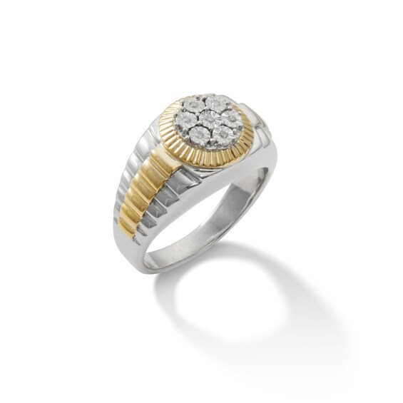 1/20 CT. T.W. Composite Diamond Frame Ribbed Ring in Sterling Silver and 14K Gold Plate