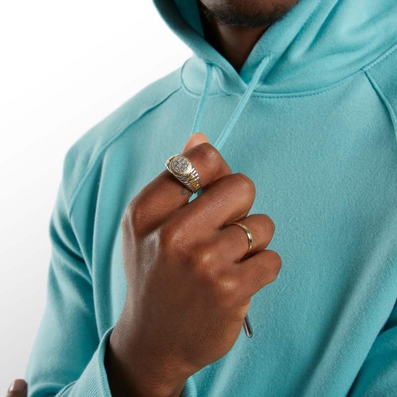 Main Image 6 of 1/20 CT. T.W. Composite Diamond Frame Ribbed Ring in Sterling Silver and 14K Gold Plate