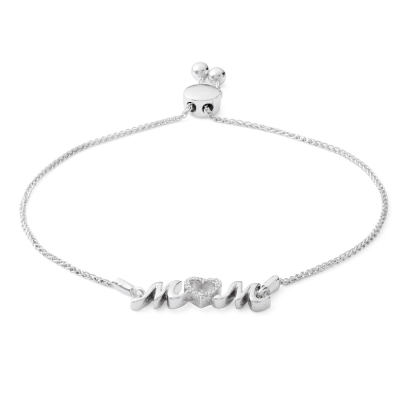 Main Image 1 of 1/20 CT. T.W. Diamond "MOM" Bolo Bracelet in Sterling Silver - 9.5"