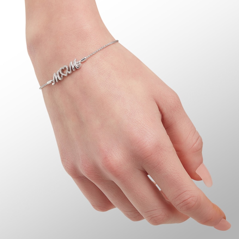 Main Image 3 of 1/20 CT. T.W. Diamond "MOM" Bolo Bracelet in Sterling Silver - 9.5"