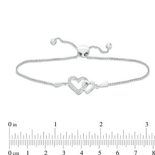 Diamond Accent Interlocking Double Heart Bolo Bracelet in Sterling Silver - 9.5"