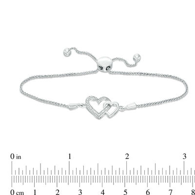 Diamond Accent Interlocking Double Heart Bolo Bracelet in Sterling Silver - 9.5"