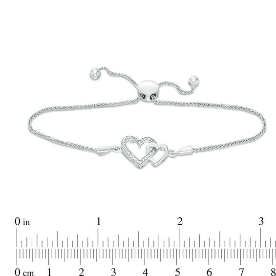 Diamond Accent Interlocking Double Heart Bolo Bracelet in Sterling Silver - 9.5"