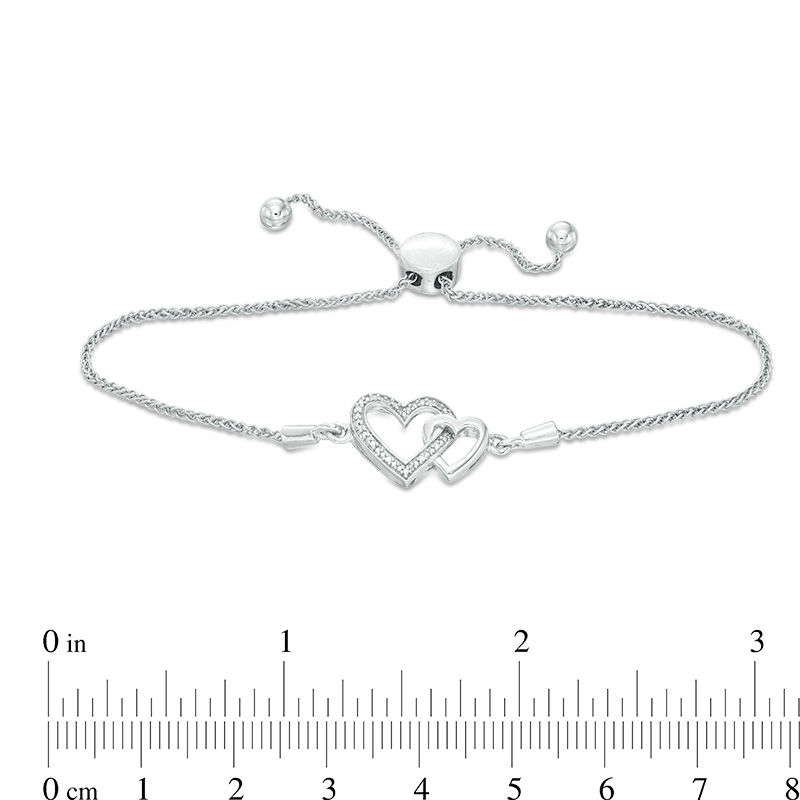 Main Image 2 of Diamond Accent Interlocking Double Heart Bolo Bracelet in Sterling Silver - 9.5"