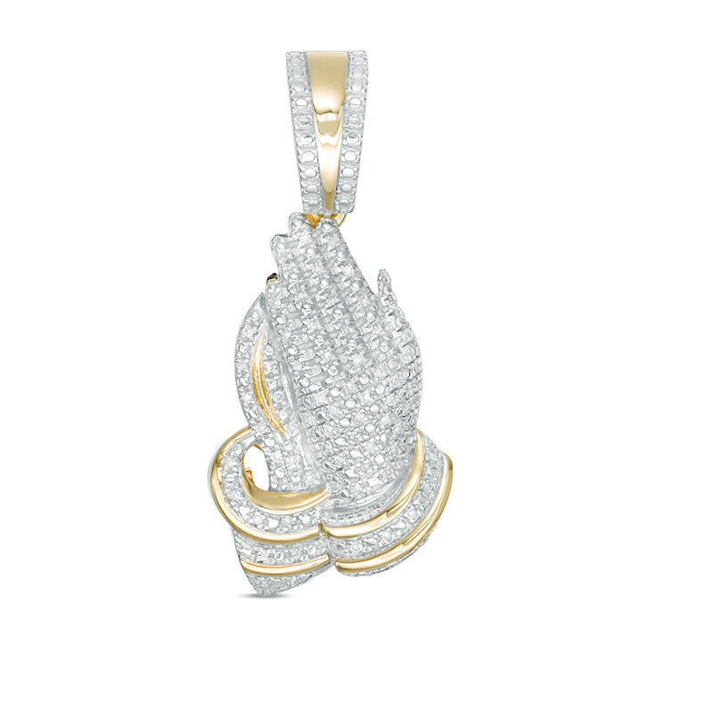 1/10 CT. T.W. Diamond Praying Hands Necklace Charm in Sterling Silver with  14K Gold Plate