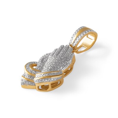 1/10 CT. T.W. Diamond Praying Hands Necklace Charm in Sterling Silver with 14K Gold Plate