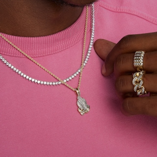 1/10 CT. T.W. Diamond Praying Hands Necklace Charm in Sterling Silver with 14K Gold Plate