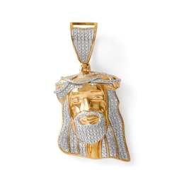 1/10 CT. T.W. Diamond Jesus Head Necklace Charm in Sterling Silver with 14K Gold Plate