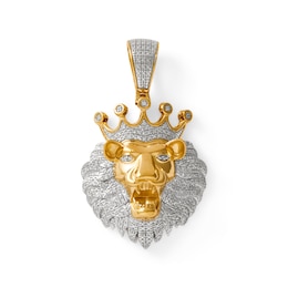 1/10 CT. T.W. Diamond Lion Head with Crown Necklace Charm in Sterling Silver with 14K Gold Plate