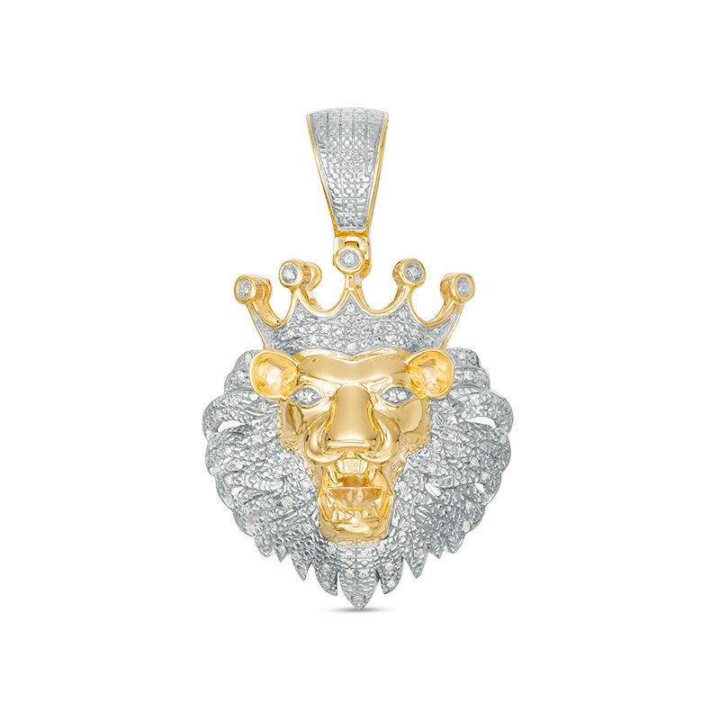 14k gold over 925 Sterling silver Charm Lion Crown Pendant Simulated Diamonds 