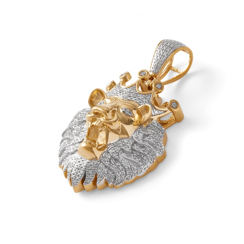 1/10 CT. T.W. Diamond Lion Head with Crown Necklace Charm in Sterling Silver with 14K Gold Plate