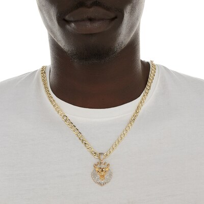 1/10 CT. T.W. Diamond Lion Head with Crown Necklace Charm in Sterling Silver with 14K Gold Plate