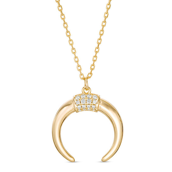 Cubic Zirconia Crescent Moon Pendant in Sterling Silver with 14K Gold Plate