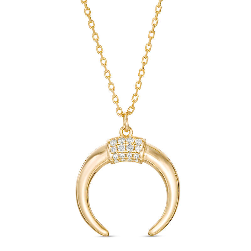 Main Image 1 of Cubic Zirconia Crescent Moon Pendant in Sterling Silver with 14K Gold Plate