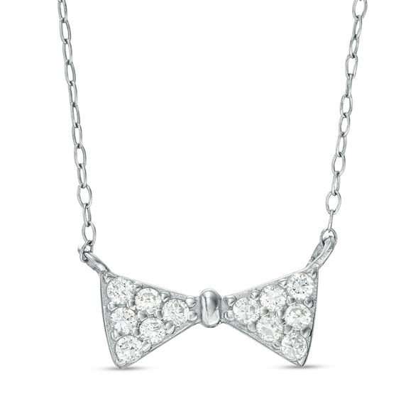 Cubic Zirconia Bow Tie Necklace in Sterling Silver