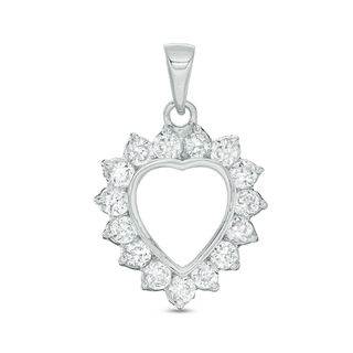 Cubic Zirconia Shadow Heart Necklace Charm in Sterling Silver