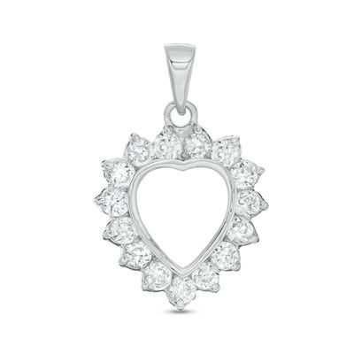 Cubic Zirconia Shadow Heart Necklace Charm in Sterling Silver