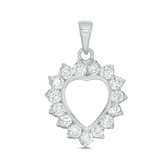 Cubic Zirconia Shadow Heart Necklace Charm in Sterling Silver