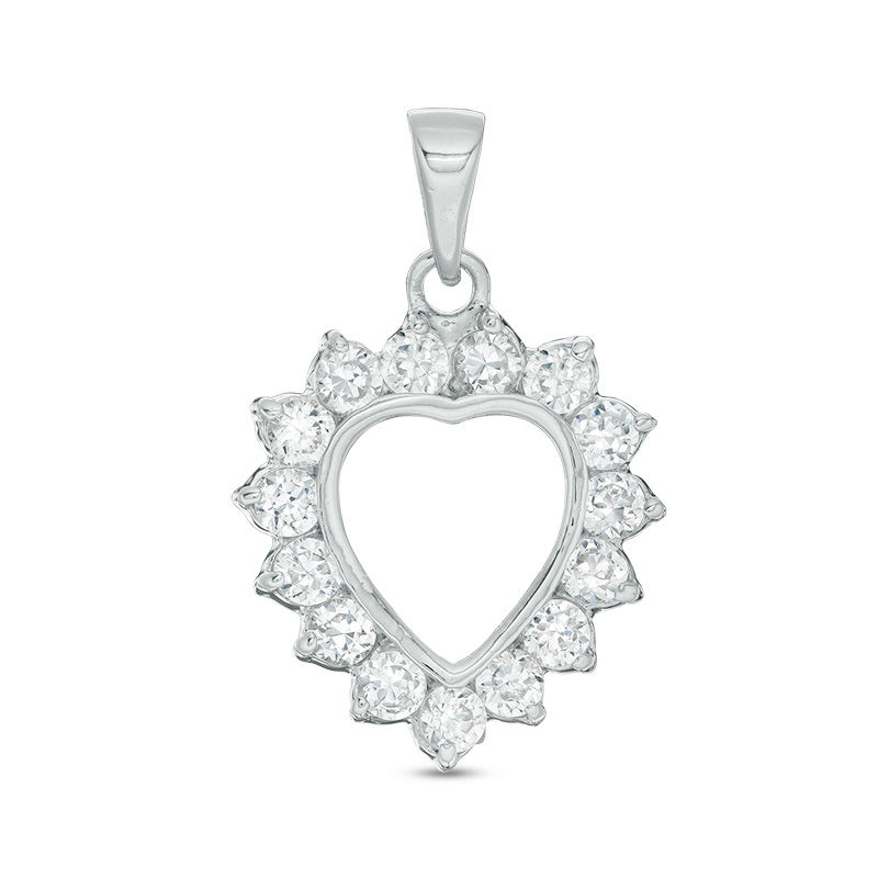 Main Image 1 of Cubic Zirconia Shadow Heart Necklace Charm in Sterling Silver