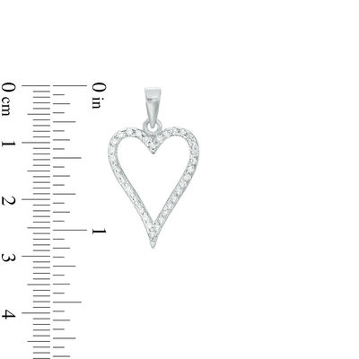Cubic Zirconia Elongated Heart Outline Necklace Charm in Sterling Silver